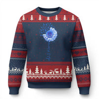 ALS Awareness Ugly Christmas Sweater Blue Ribbon Sunflower ALS Warrior