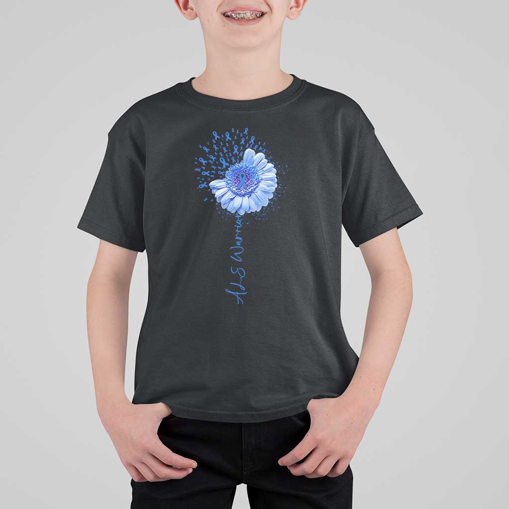 ALS Awareness T Shirt For Kid Blue Ribbon Sunflower ALS Warrior