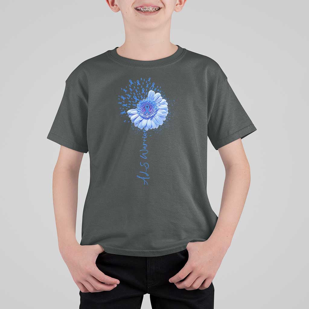 ALS Awareness T Shirt For Kid Blue Ribbon Sunflower ALS Warrior