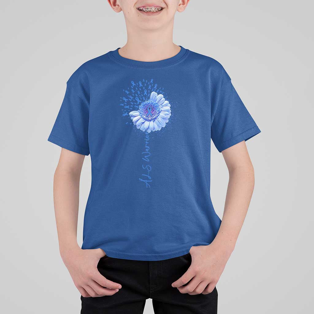 ALS Awareness T Shirt For Kid Blue Ribbon Sunflower ALS Warrior