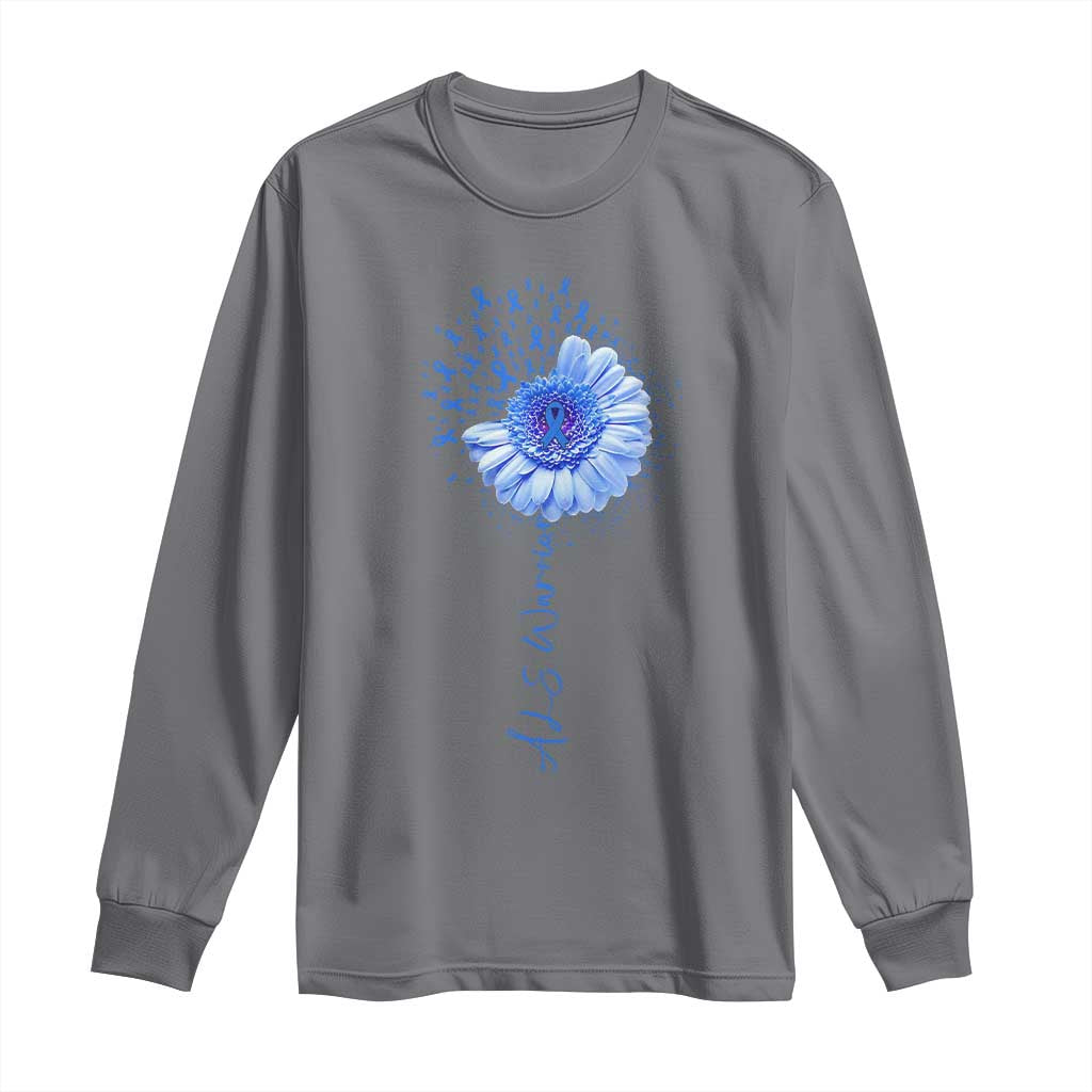 ALS Awareness Long Sleeve Shirt Blue Ribbon Sunflower ALS Warrior