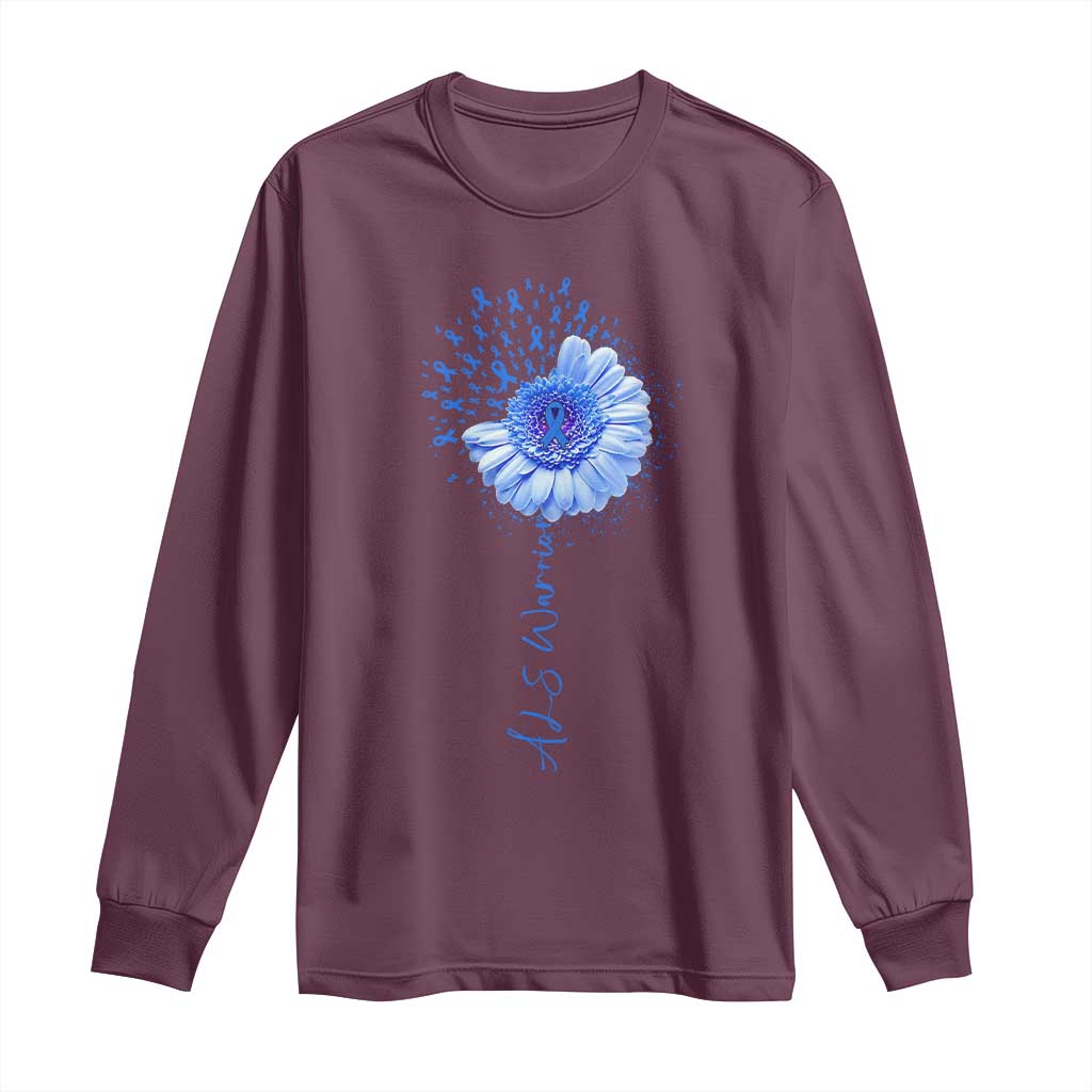 ALS Awareness Long Sleeve Shirt Blue Ribbon Sunflower ALS Warrior