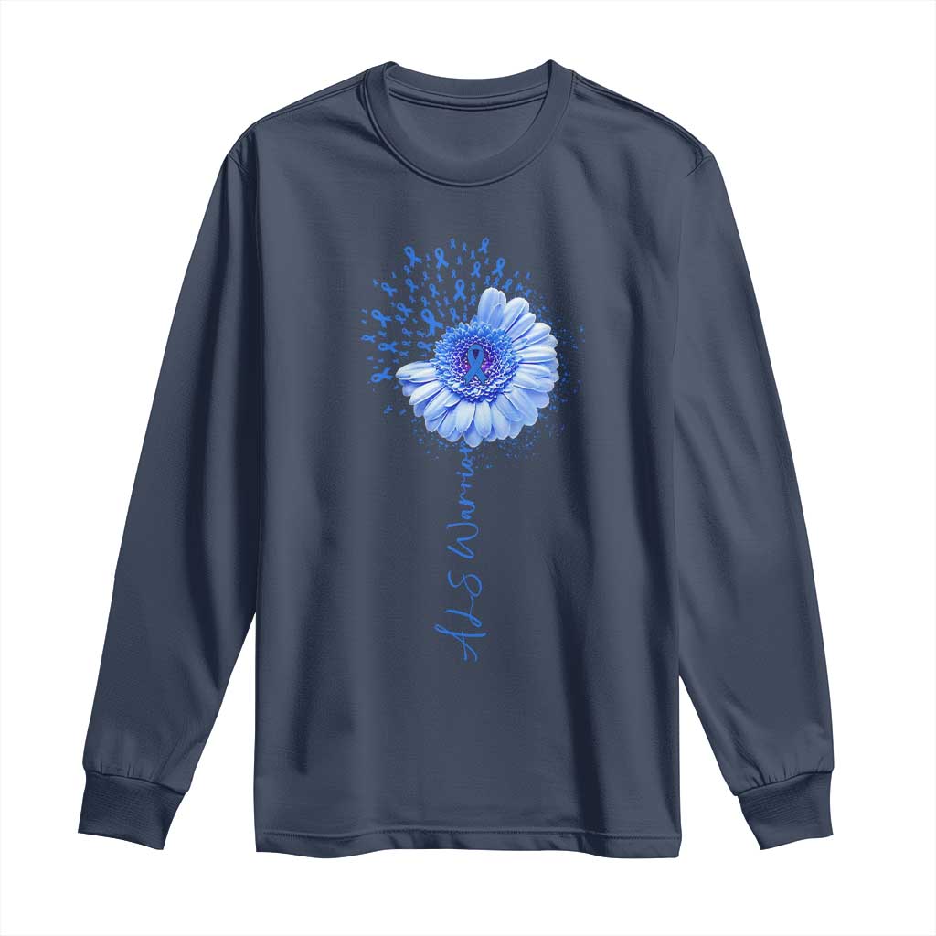 ALS Awareness Long Sleeve Shirt Blue Ribbon Sunflower ALS Warrior