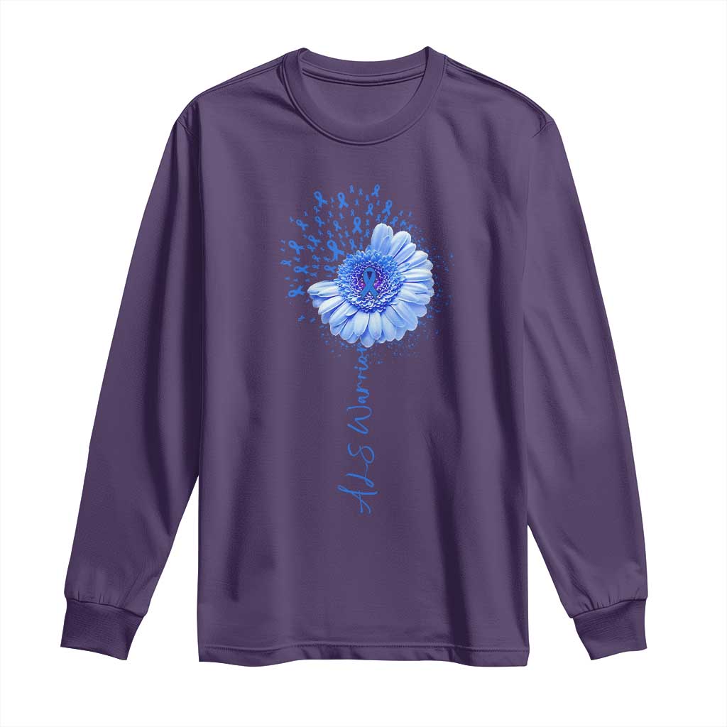 ALS Awareness Long Sleeve Shirt Blue Ribbon Sunflower ALS Warrior
