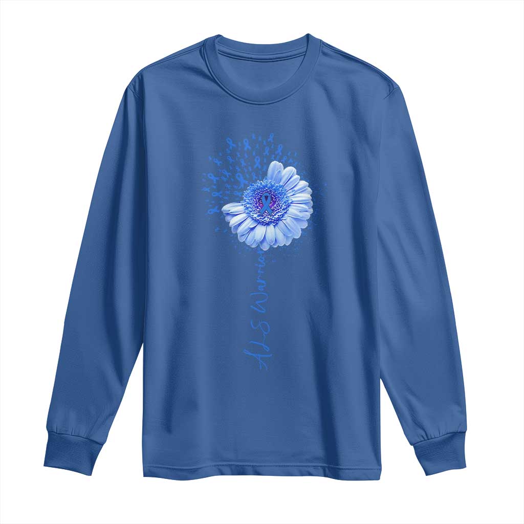 ALS Awareness Long Sleeve Shirt Blue Ribbon Sunflower ALS Warrior