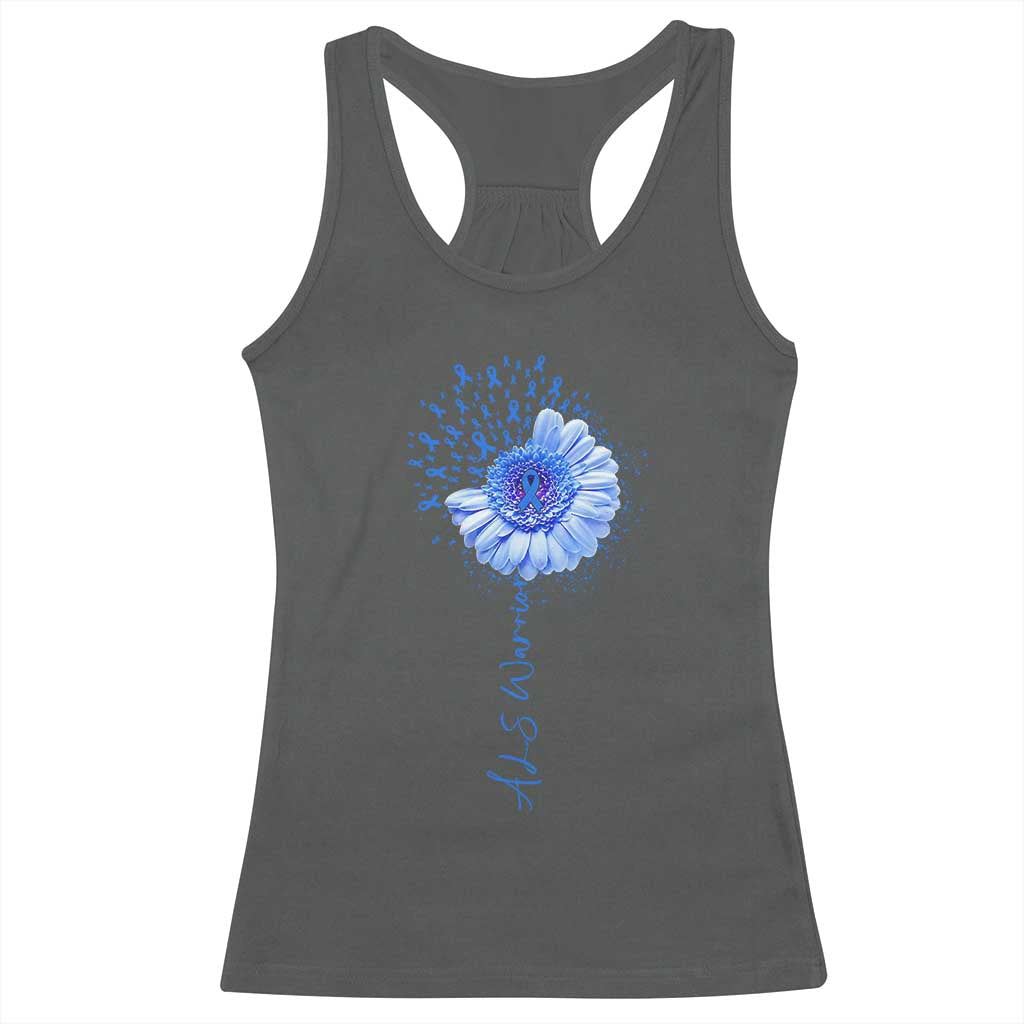ALS Awareness Racerback Tank Top Blue Ribbon Sunflower ALS Warrior