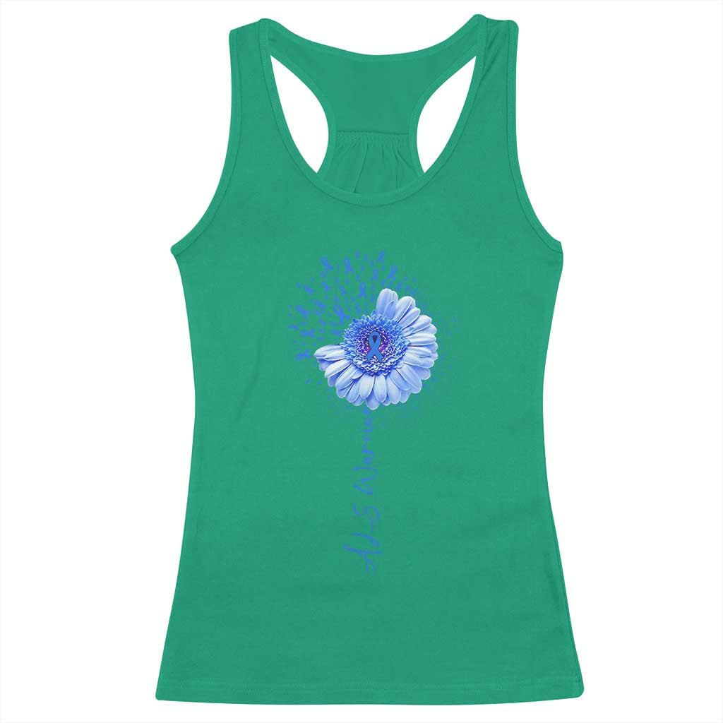 ALS Awareness Racerback Tank Top Blue Ribbon Sunflower ALS Warrior