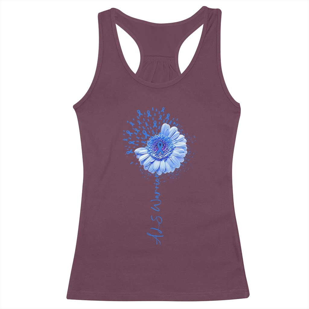 ALS Awareness Racerback Tank Top Blue Ribbon Sunflower ALS Warrior