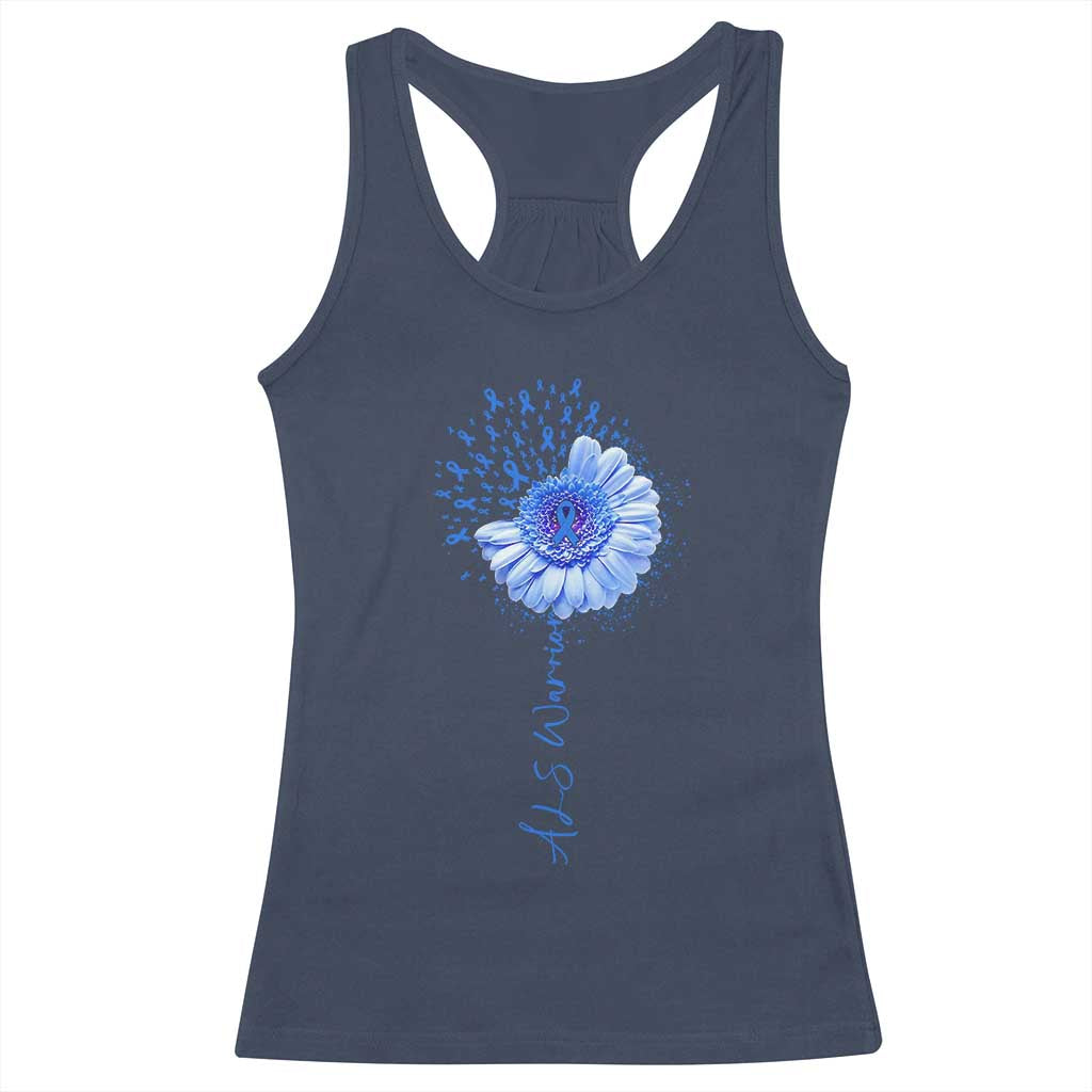 ALS Awareness Racerback Tank Top Blue Ribbon Sunflower ALS Warrior