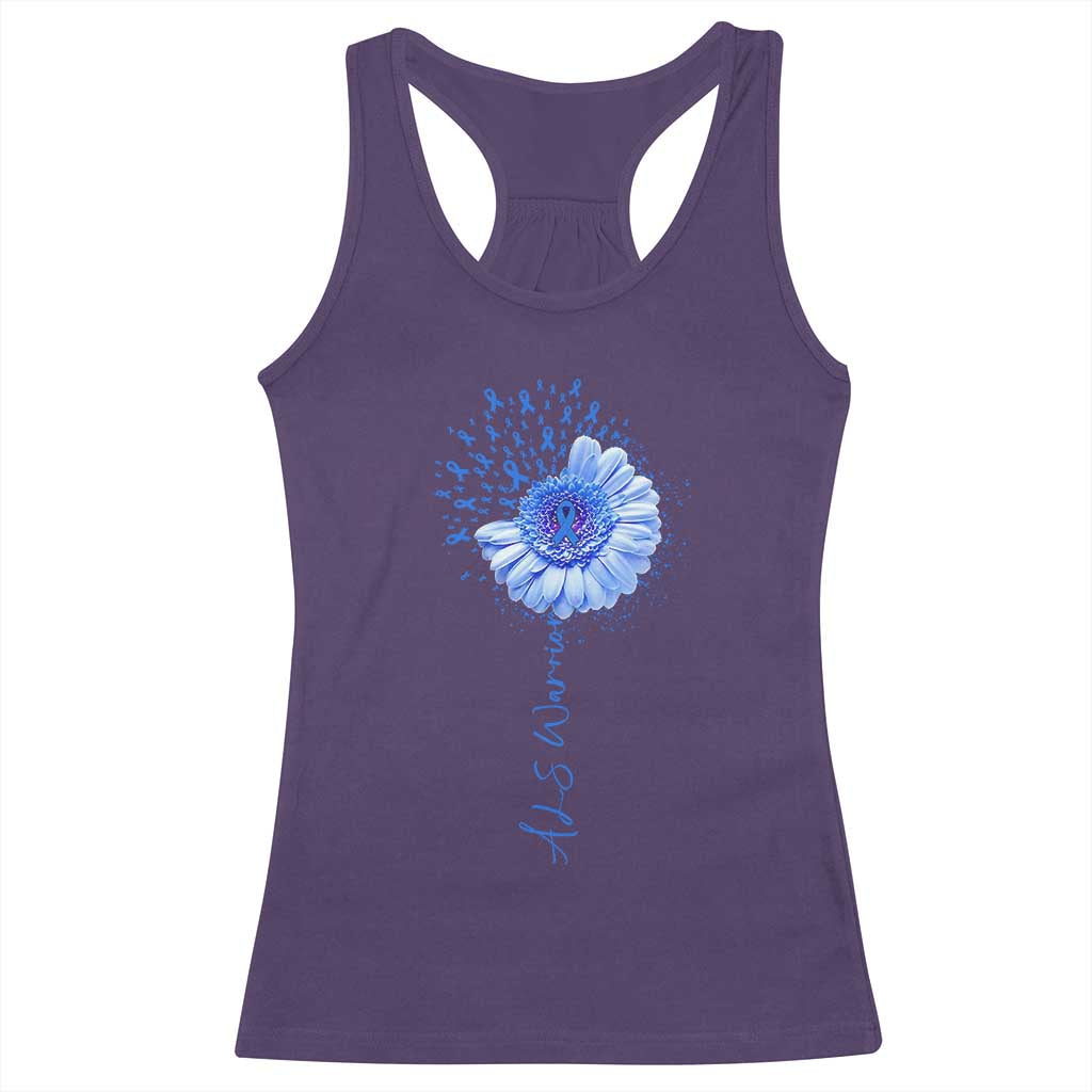 ALS Awareness Racerback Tank Top Blue Ribbon Sunflower ALS Warrior