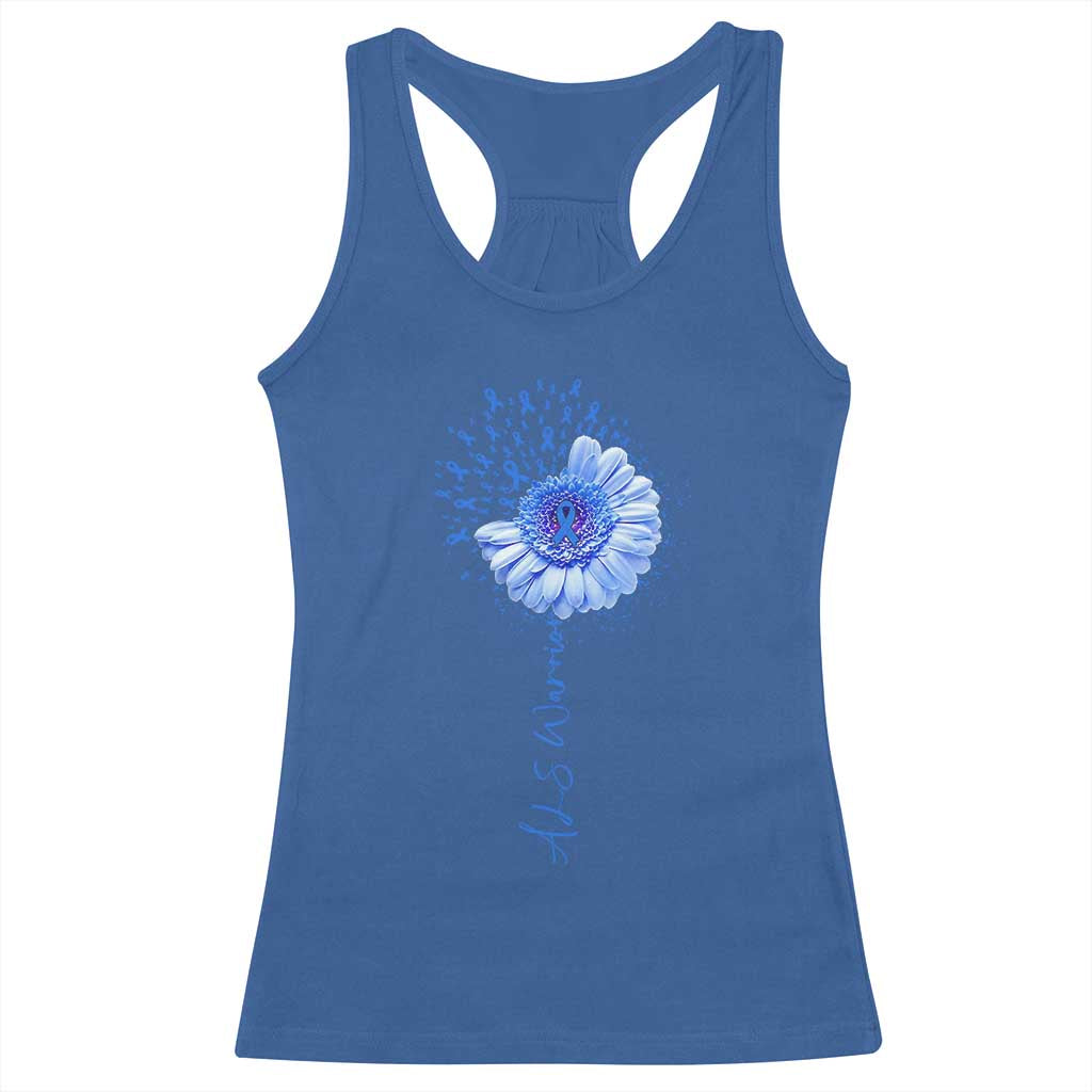 ALS Awareness Racerback Tank Top Blue Ribbon Sunflower ALS Warrior
