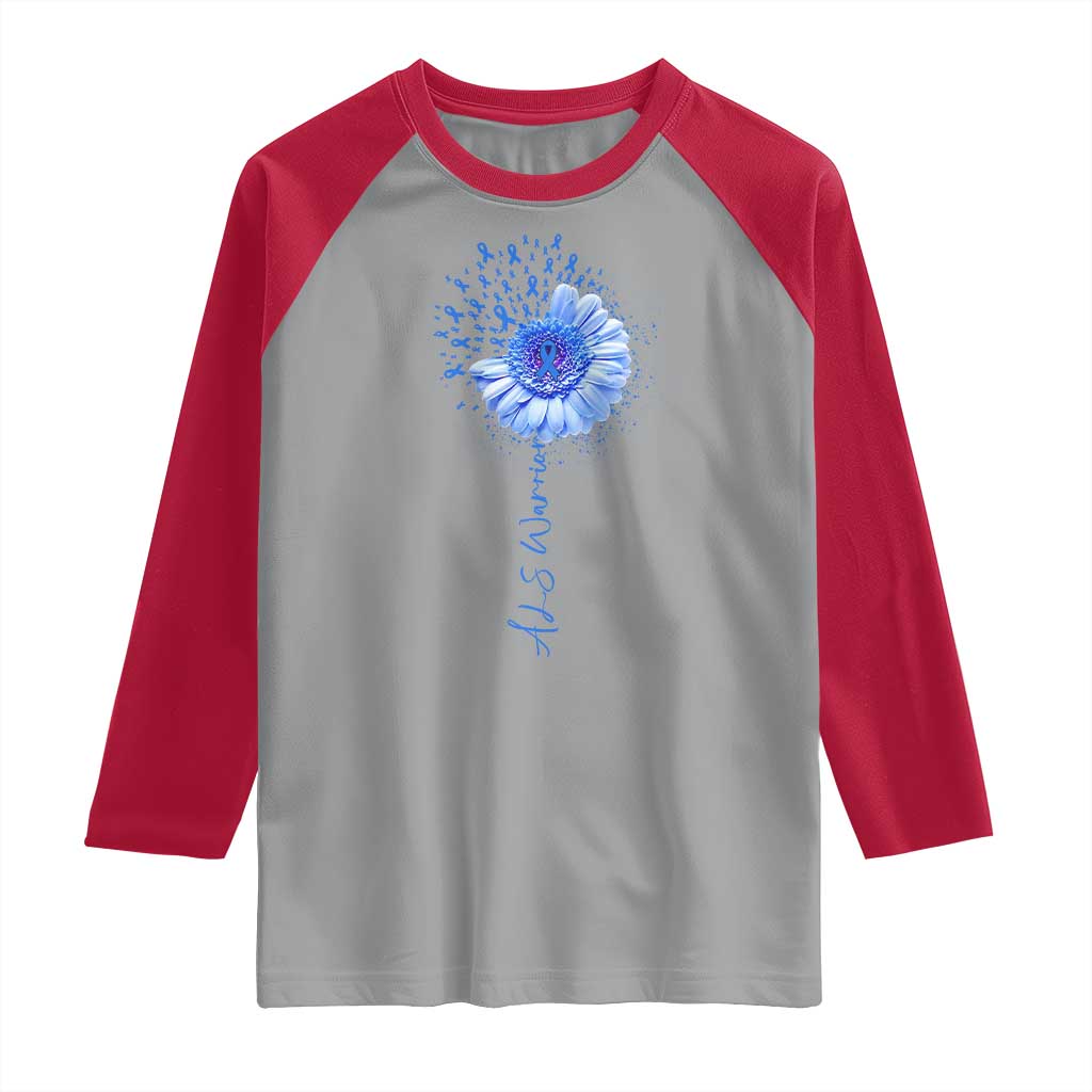 ALS Awareness Raglan Shirt Blue Ribbon Sunflower ALS Warrior