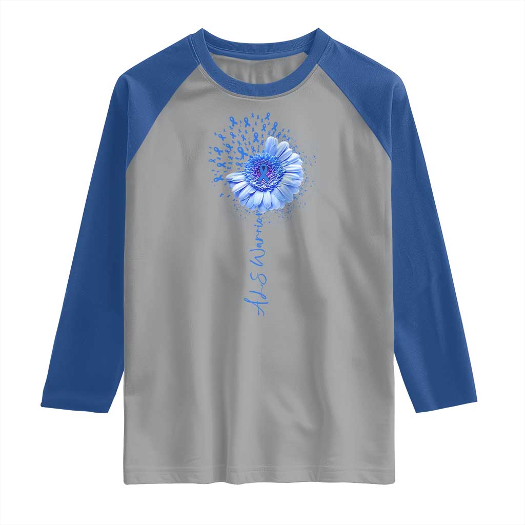 ALS Awareness Raglan Shirt Blue Ribbon Sunflower ALS Warrior