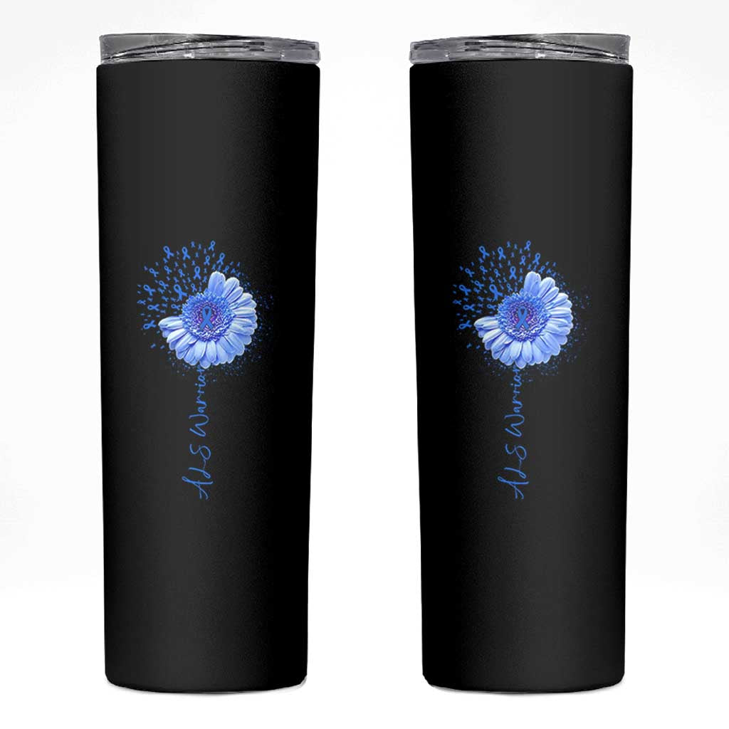 ALS Awareness Skinny Tumbler Blue Ribbon Sunflower ALS Warrior