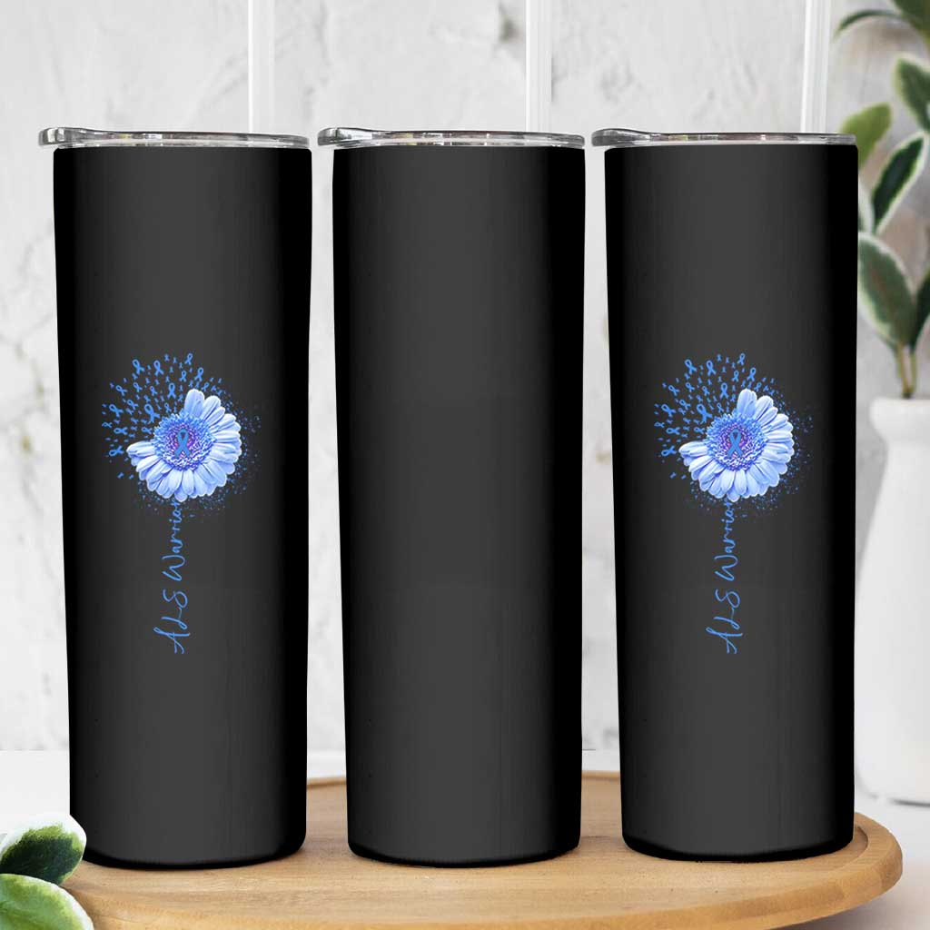 ALS Awareness Skinny Tumbler Blue Ribbon Sunflower ALS Warrior
