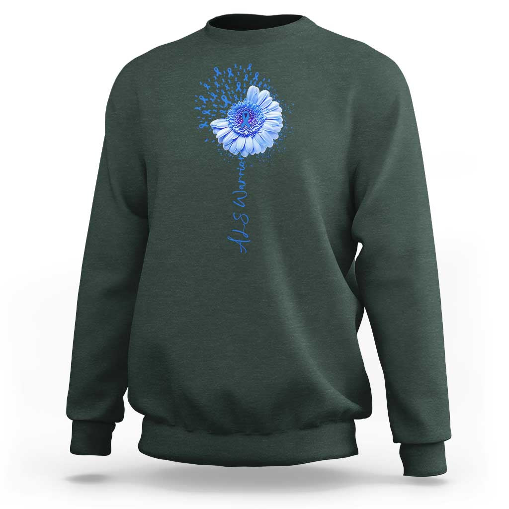 ALS Awareness Sweatshirt Blue Ribbon Sunflower ALS Warrior