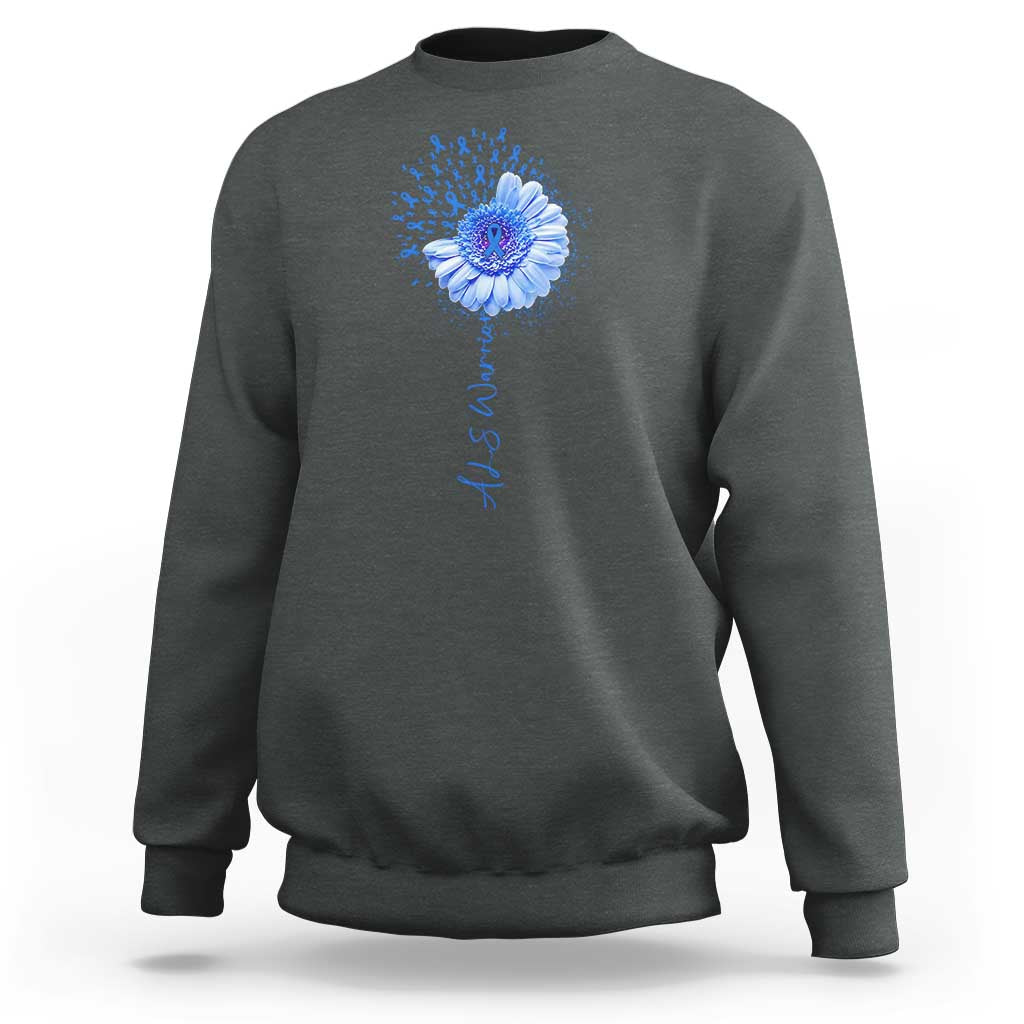 ALS Awareness Sweatshirt Blue Ribbon Sunflower ALS Warrior