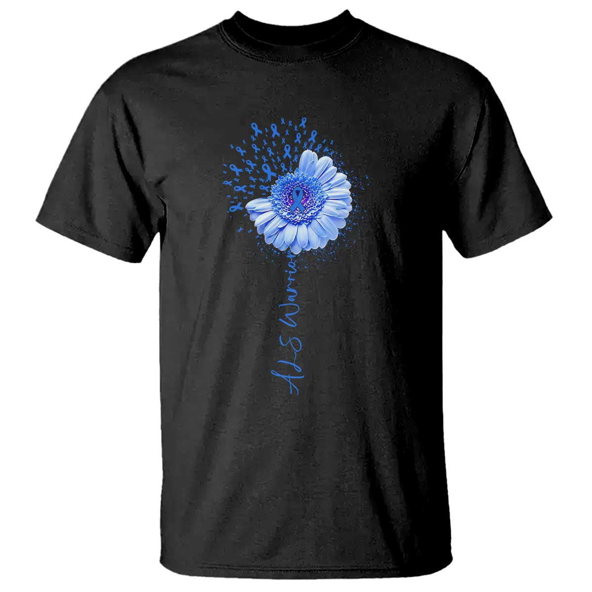 ALS Awareness T Shirt Blue Ribbon Sunflower ALS Warrior