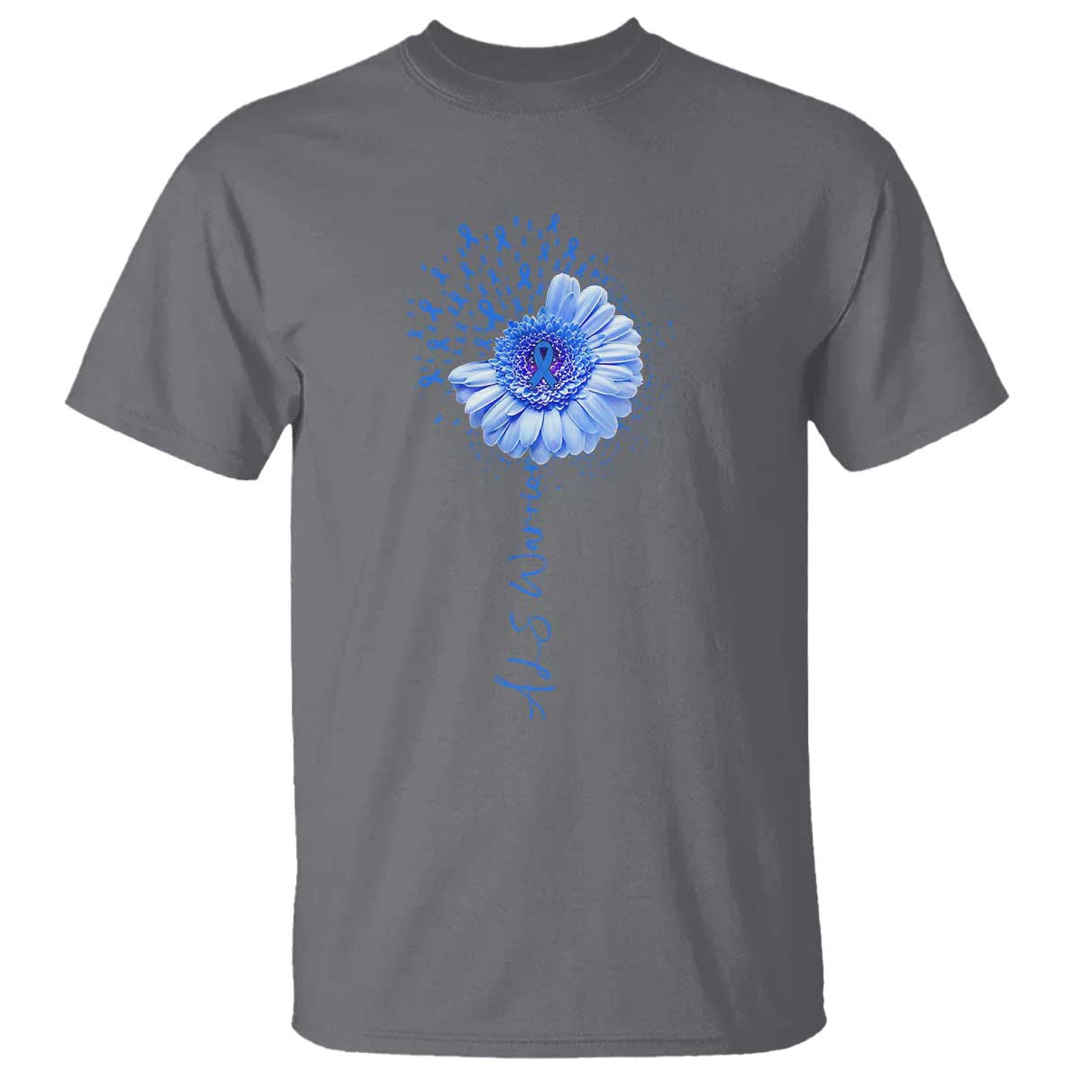 ALS Awareness T Shirt Blue Ribbon Sunflower ALS Warrior