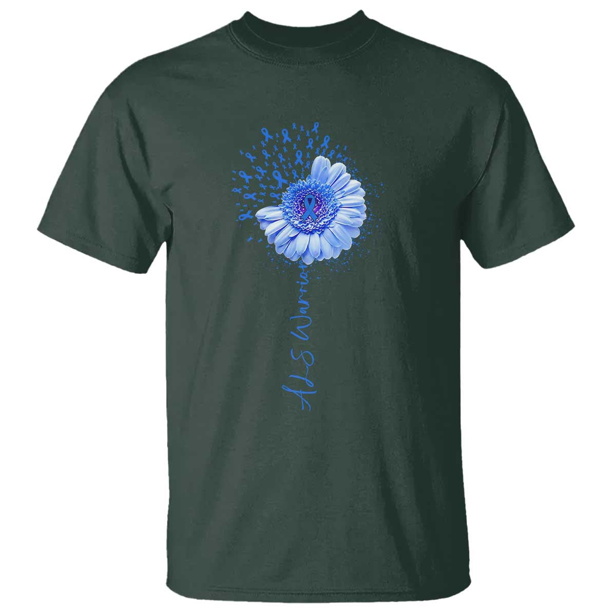 ALS Awareness T Shirt Blue Ribbon Sunflower ALS Warrior