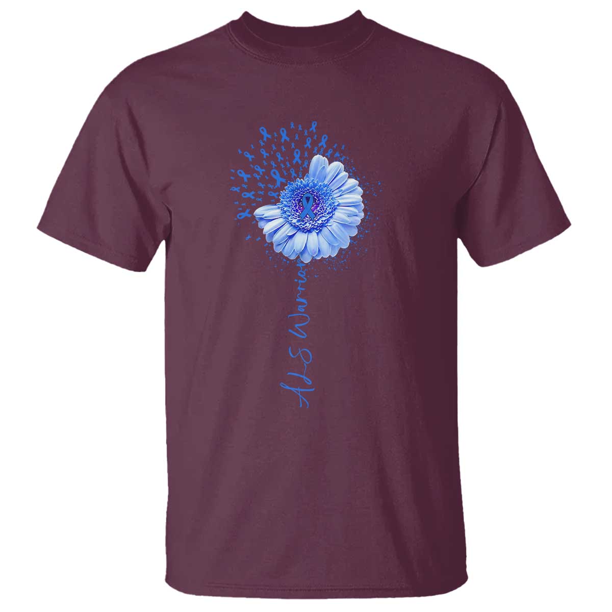 ALS Awareness T Shirt Blue Ribbon Sunflower ALS Warrior