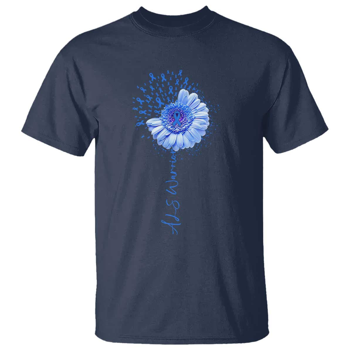 ALS Awareness T Shirt Blue Ribbon Sunflower ALS Warrior