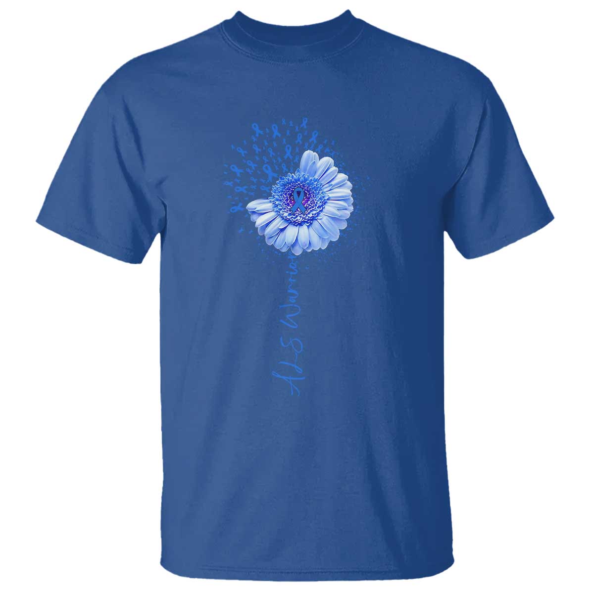 ALS Awareness T Shirt Blue Ribbon Sunflower ALS Warrior