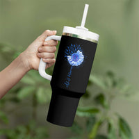 ALS Awareness Tumbler With Handle Blue Ribbon Sunflower ALS Warrior