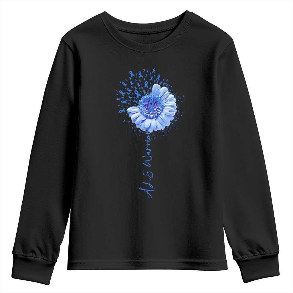 ALS Awareness Youth Sweatshirt Blue Ribbon Sunflower ALS Warrior