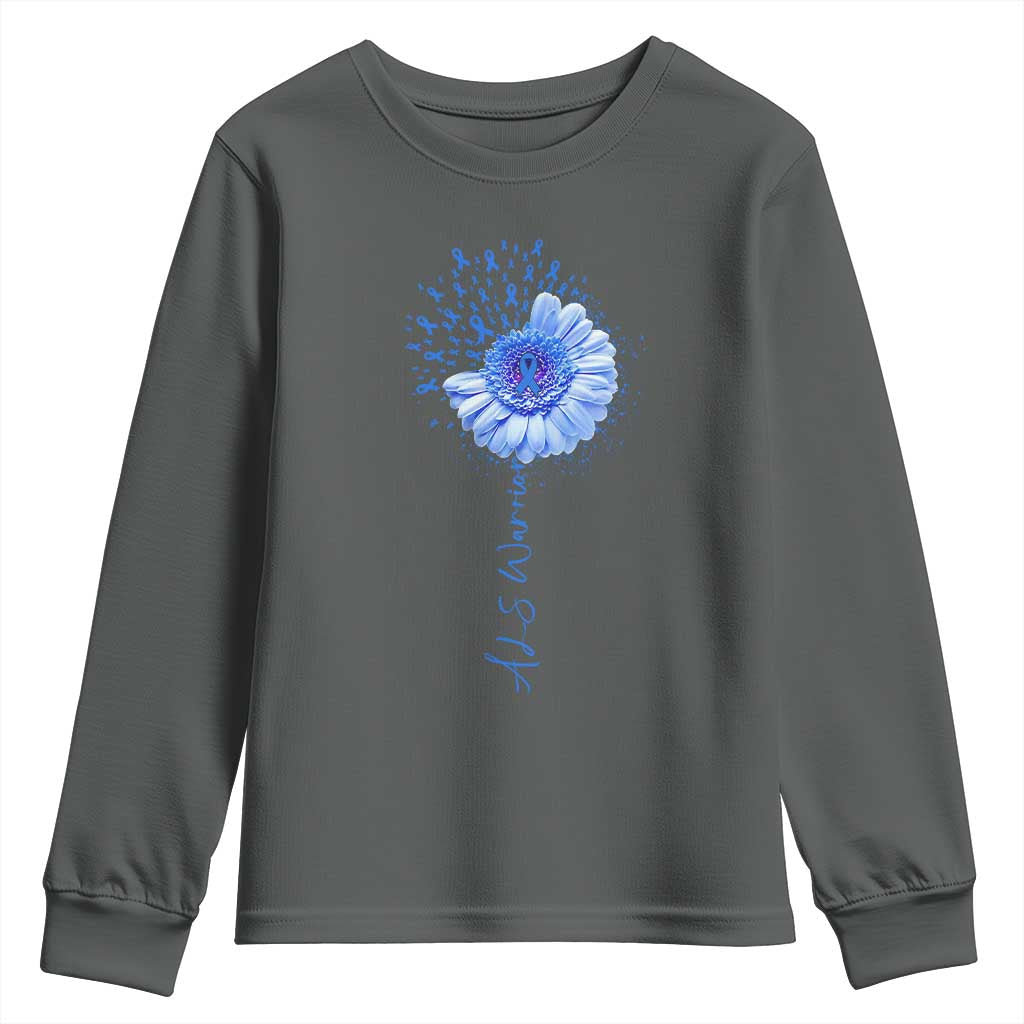 ALS Awareness Youth Sweatshirt Blue Ribbon Sunflower ALS Warrior