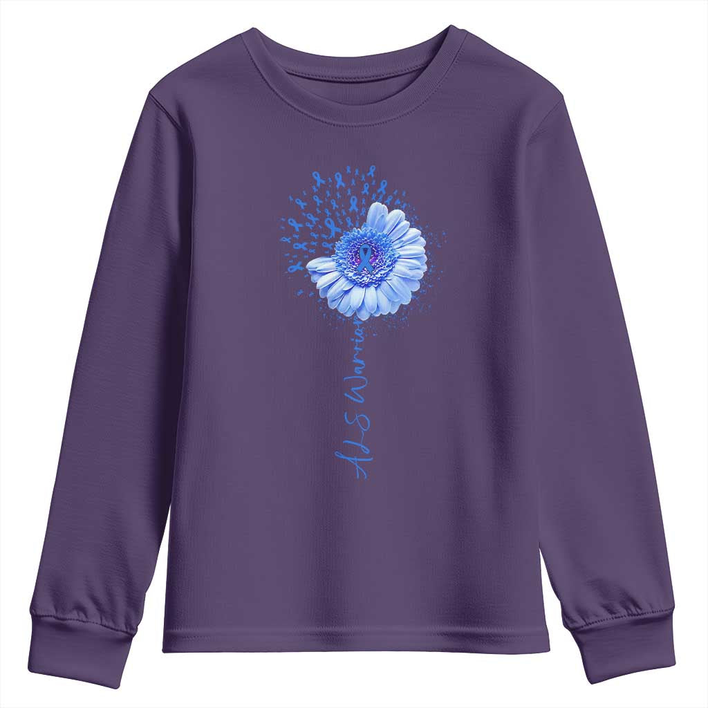 ALS Awareness Youth Sweatshirt Blue Ribbon Sunflower ALS Warrior