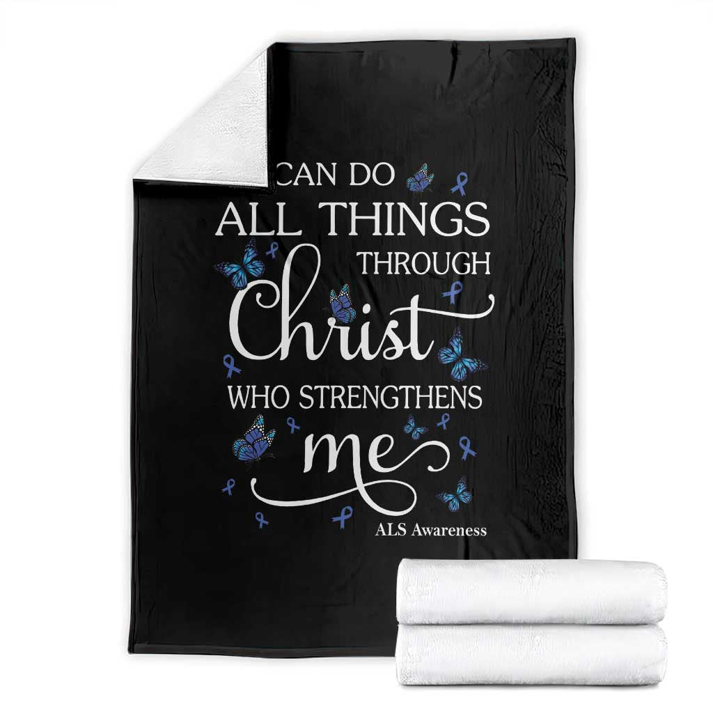 ALS Awareness Throw Blanket I Can Do All Things Through Christ Butterfly Bible Verse Motivational
