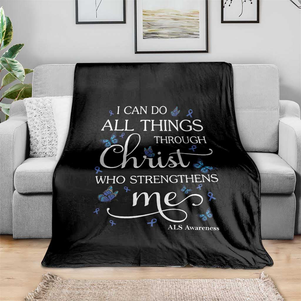 ALS Awareness Throw Blanket I Can Do All Things Through Christ Butterfly Bible Verse Motivational