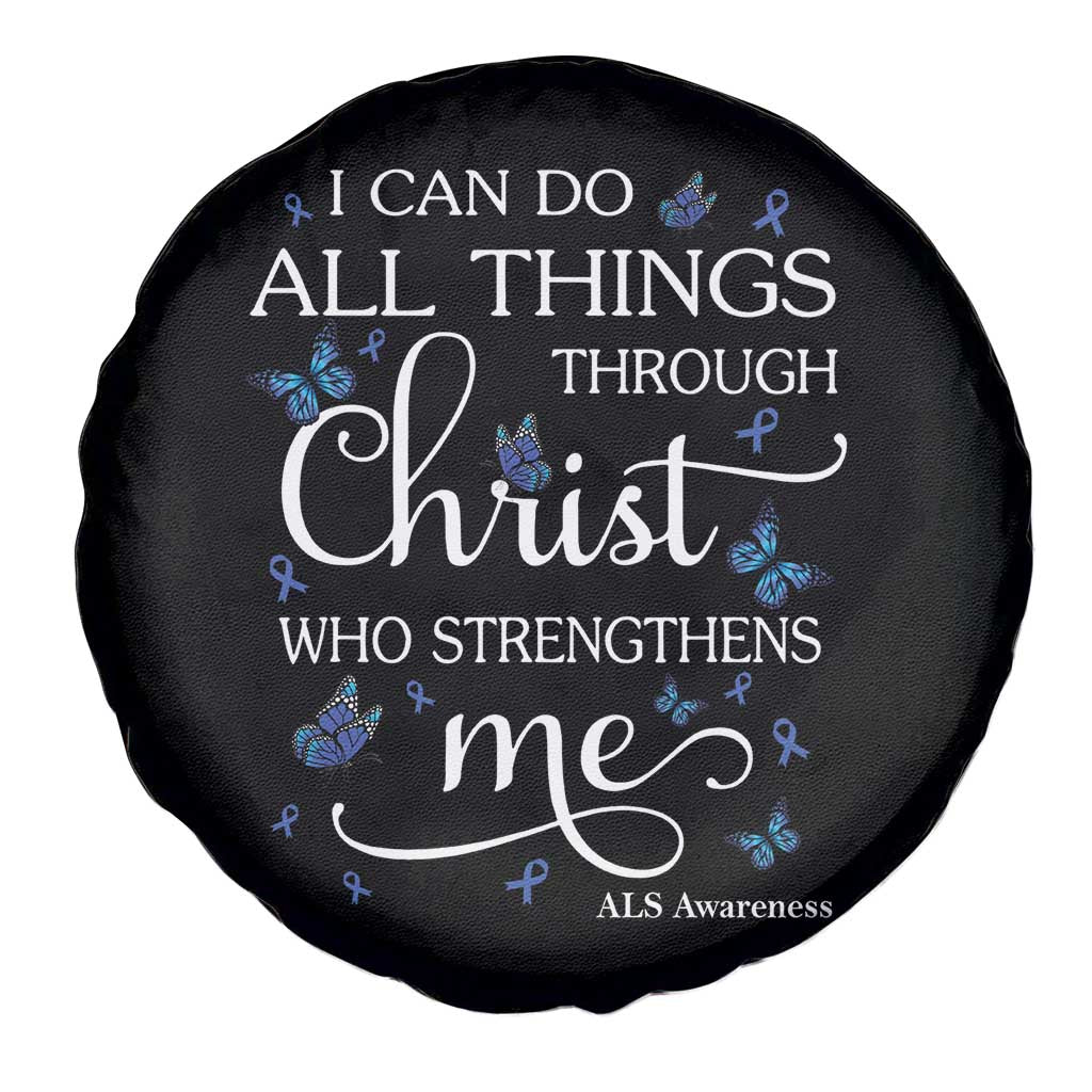 ALS Awareness Spare Tire Cover I Can Do All Things Through Christ Butterfly Bible Verse Motivational