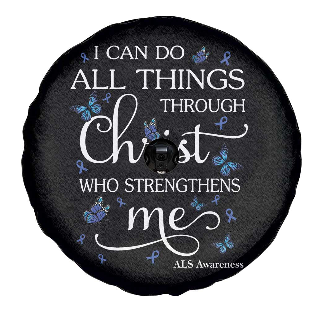 ALS Awareness Spare Tire Cover I Can Do All Things Through Christ Butterfly Bible Verse Motivational