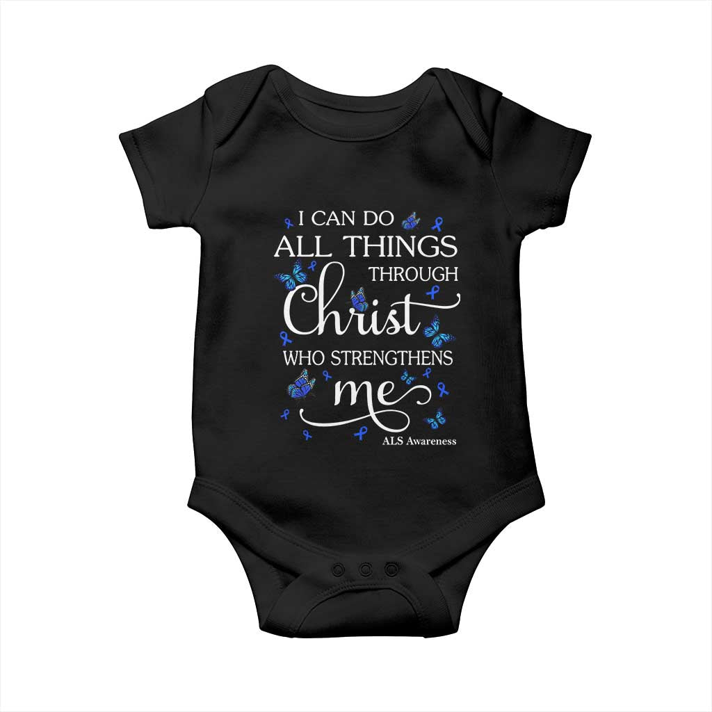 ALS Awareness Baby Onesie I Can Do All Things Through Christ Butterfly Bible Verse Motivational
