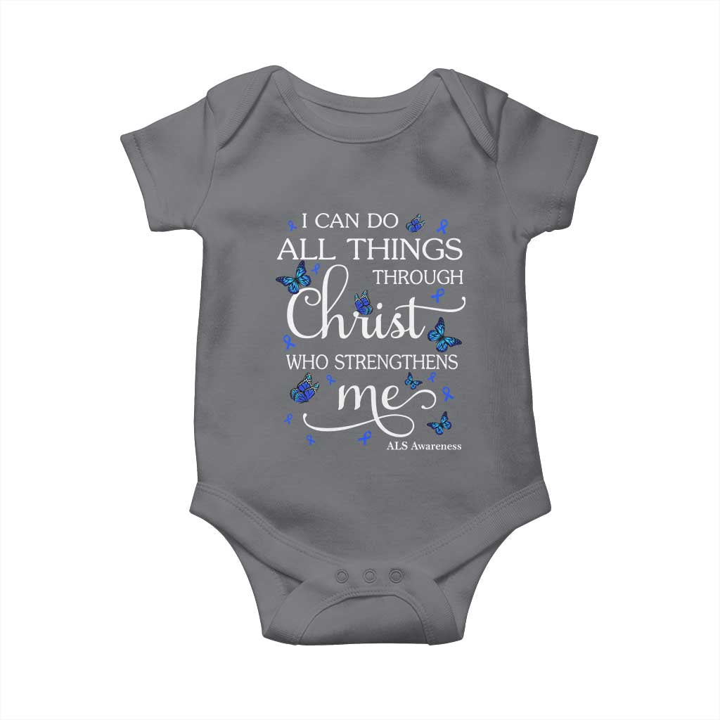 ALS Awareness Baby Onesie I Can Do All Things Through Christ Butterfly Bible Verse Motivational