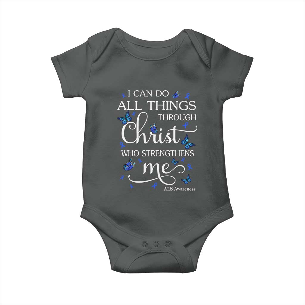 ALS Awareness Baby Onesie I Can Do All Things Through Christ Butterfly Bible Verse Motivational