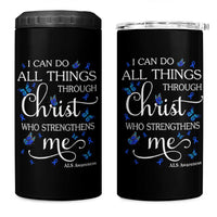 ALS Awareness 4 in 1 Can Cooler Tumbler I Can Do All Things Through Christ Butterfly Bible Verse Motivational