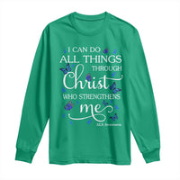 ALS Awareness Long Sleeve Shirt I Can Do All Things Through Christ Butterfly Bible Verse Motivational