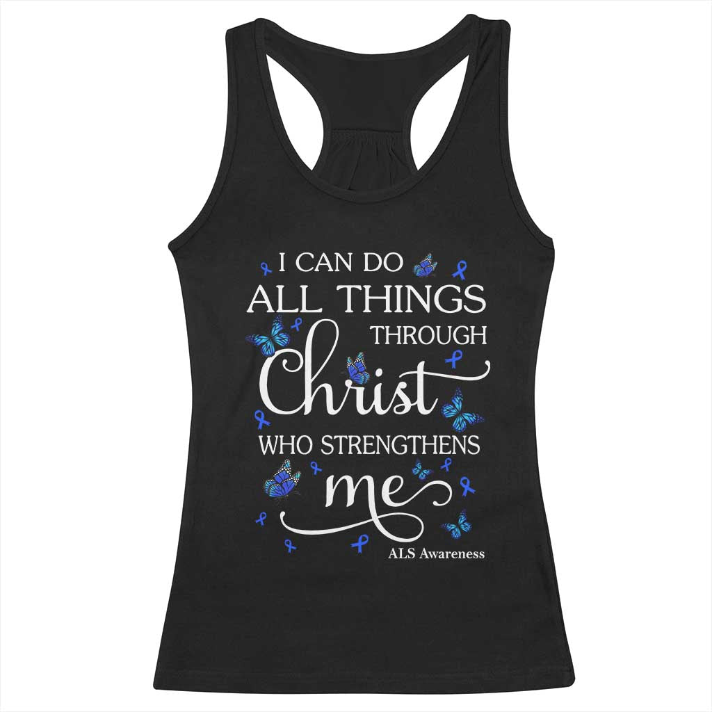 ALS Awareness Racerback Tank Top I Can Do All Things Through Christ Butterfly Bible Verse Motivational