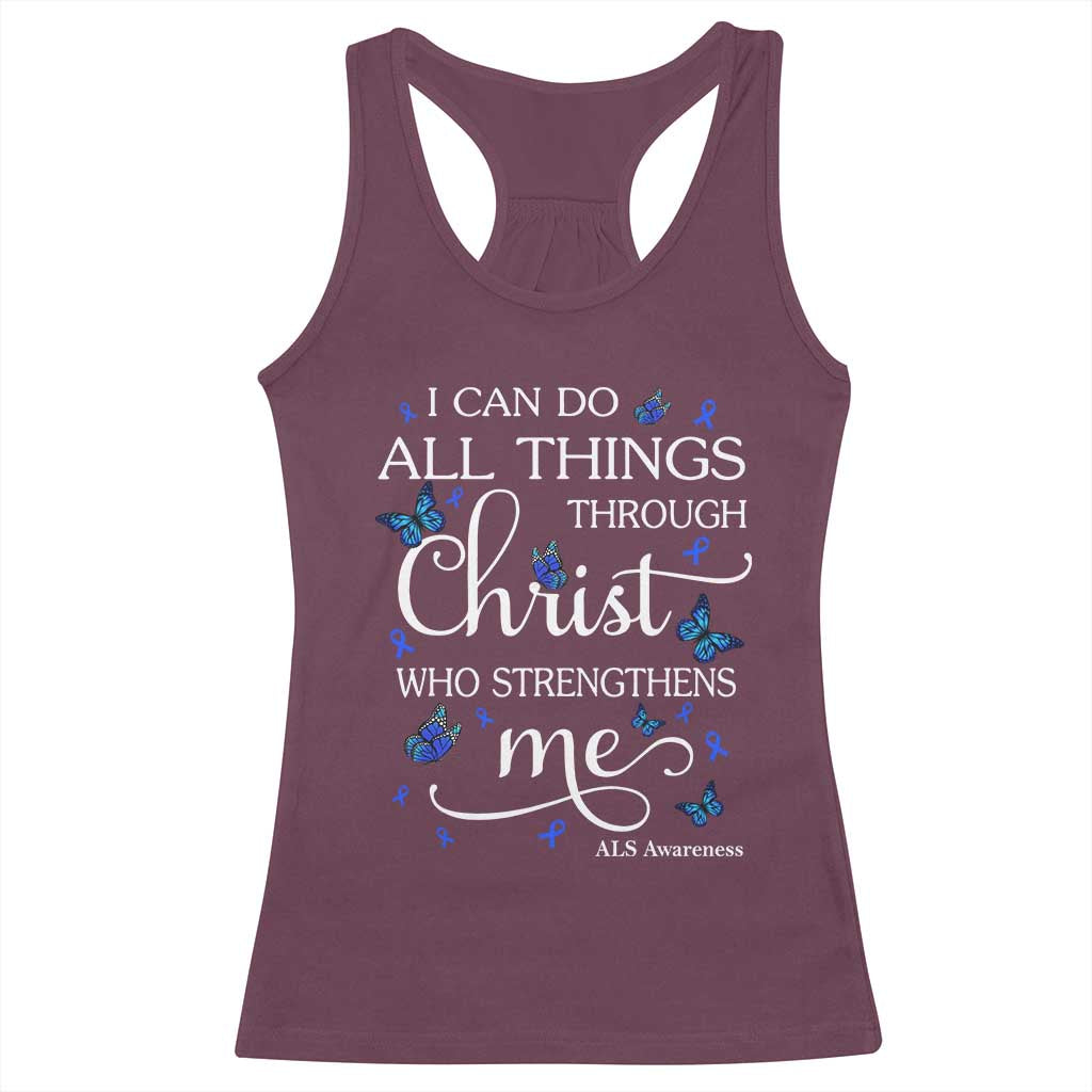 ALS Awareness Racerback Tank Top I Can Do All Things Through Christ Butterfly Bible Verse Motivational