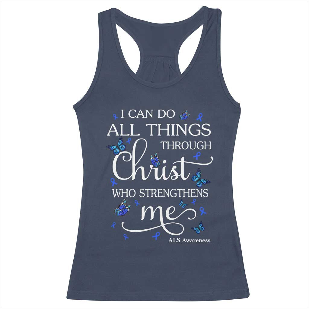 ALS Awareness Racerback Tank Top I Can Do All Things Through Christ Butterfly Bible Verse Motivational
