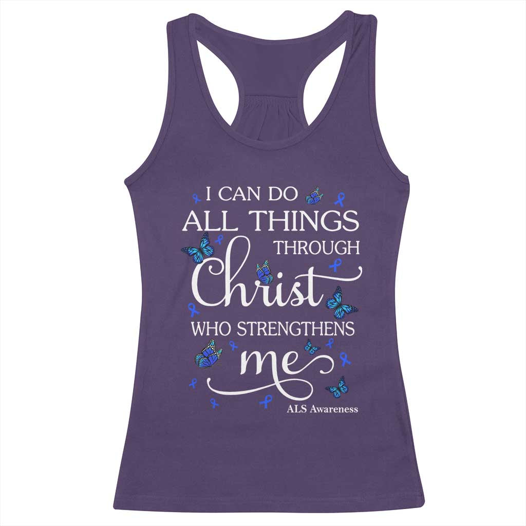 ALS Awareness Racerback Tank Top I Can Do All Things Through Christ Butterfly Bible Verse Motivational