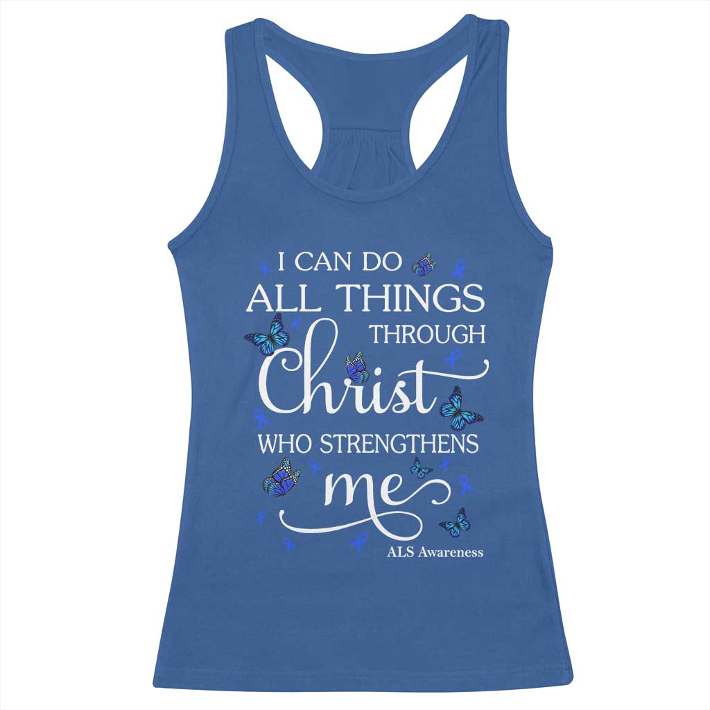 ALS Awareness Racerback Tank Top I Can Do All Things Through Christ Butterfly Bible Verse Motivational