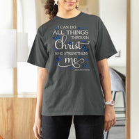ALS Awareness T Shirt For Women I Can Do All Things Through Christ Butterfly Bible Verse Motivational