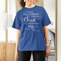 ALS Awareness T Shirt For Women I Can Do All Things Through Christ Butterfly Bible Verse Motivational