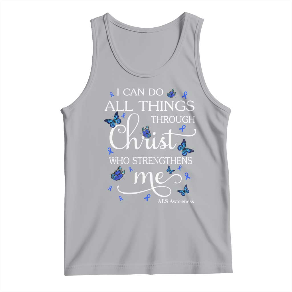 ALS Awareness Tank Top I Can Do All Things Through Christ Butterfly Bible Verse Motivational