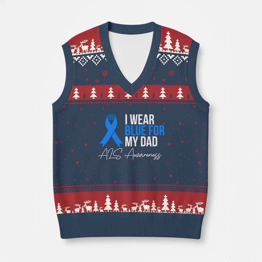 I Wear Blue For My Dad ALS Awareness V-Neck Knit Sweater Vest