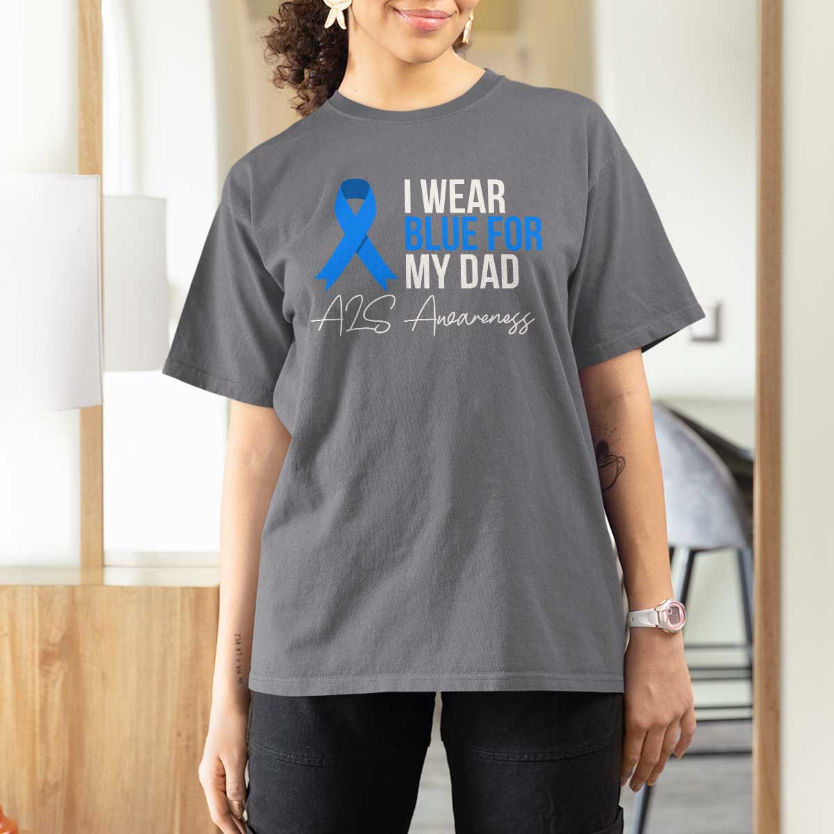 I Wear Blue For My Dad ALS Awareness T Shirt For Women